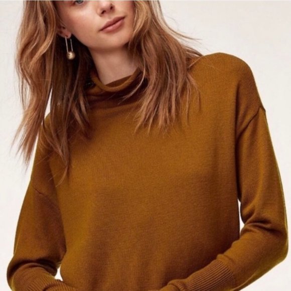 WILFRED | Cyprie Sweater Wool Mock Neck Brown Cropped Jumper xs Aritzia - Picture 10 of 10
